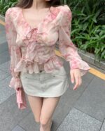 Elegant Floral Chiffon Strap Blouse – Lightweight and Feminine Niche Style - Image 5