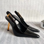 Black Patent Leather Pointed Stiletto Heels – Elegant Metal Baotou Sandals Inspired by Nazha