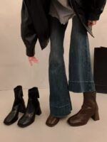 Square Toe Stretch Ankle Boots genuine leather - Image 3