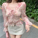 Elegant Floral Chiffon Strap Blouse – Lightweight and Feminine Niche Style - Image 7