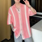 Color Block Hollow Knit Short Sleeve Cardigan - Image 9