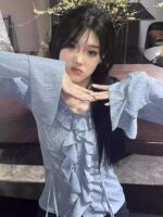 Cinched Waist Spring Blouse for Women - Image 6