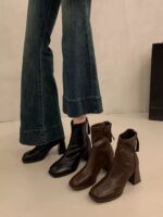 Square Toe Stretch Ankle Boots genuine leather - Image 2