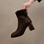 Square Toe Stretch Ankle Boots genuine leather - Image 4