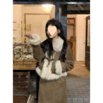 Suede Fur Collar Quilted Jacket and Skirt Set - Image 9