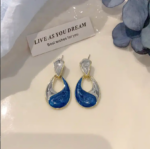 Asymmetric blue advanced exaggerated unique design earrings for women - Image 6
