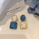 Asymmetric blue advanced exaggerated unique design earrings for women - Image 9