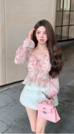 Elegant Floral Chiffon Strap Blouse – Lightweight and Feminine Niche Style - Image 3