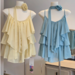Korean Ruffled Chiffon Camisole – Dopamine-Inspired Pure Desire Style