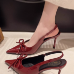 Burgundy Pointed Toe High Heels – Elegant Bow Detail