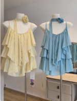 Korean Ruffled Chiffon Camisole – Dopamine-Inspired Pure Desire Style - Image 11