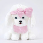 Adorable White Maltese Puppy Plush Toy – Soft Huggable Dog Stuffed Animal with Purple Bow