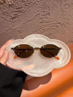 Tea Brown Lens Gold Rim Face-Flattering Sunglasses for Women - Image 2