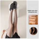 Black Fleece-Lined Sheer Leggings for Women - Image 5