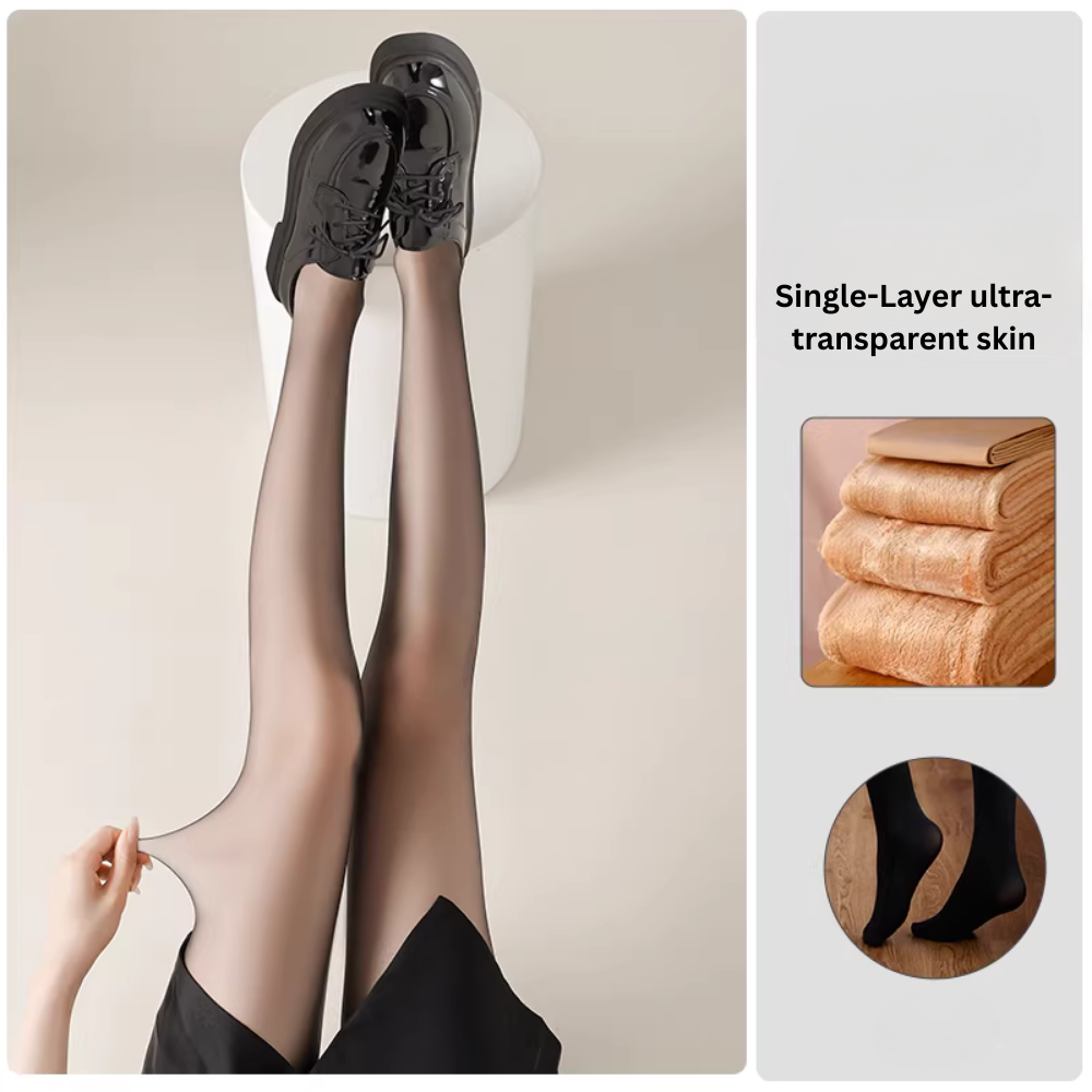 Black Fleece-Lined Sheer Leggings for Women - Image 5