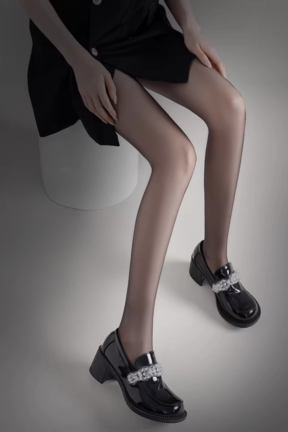 Black Fleece-Lined Sheer Leggings for Women - Image 1