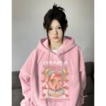 Silver Fox Fleece Cotton Hoodie for Women | Lazy Chic Art Student Pullover in Soft Pink 450GSM