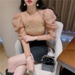 Transparent Mesh Top with Rhinestones – Sweet & Stylish Outfit - Image 4