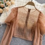 Transparent Mesh Top with Rhinestones – Sweet & Stylish Outfit