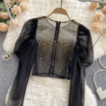 Transparent Mesh Top with Rhinestones – Sweet & Stylish Outfit - Image 6