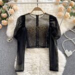 Transparent Mesh Top with Rhinestones – Sweet & Stylish Outfit - Image 5