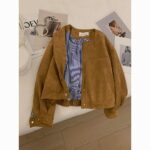 Korean Style Suede Short Jacket for Women – Fashionable Petite Outerwear Versatile Chic Top