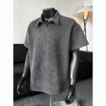 Dark Gray Textured Men’s Polo Shirt Retro Casual Short Sleeve