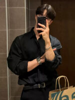 Black Draped Long Sleeve Shirt