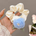 Rose Camellia Floral Scrunchie Hair Tie Elastic Hair Band - Image 12