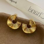 Gold Irregular Texture Stud Earrings – Leopard Pattern Design - Image 5