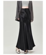 High Waist Acetate Satin A-Line Fishtail Midi Skirt - Image 7