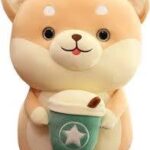Shiba Inu Plush Toy with Boba Tea and Coffee Cup  - Ultra-Soft Stuffed Dog Soft Toy