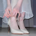 French White Stiletto Heels  Cheongsam & Bridal Dress Shoes - Image 9