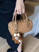 Retro Suede Bowling Shoulder Bag - Image 3
