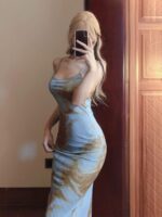 French tie-dye printed spaghetti strap dress  long bodycon dress - Image 3