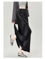 High Waist Acetate Satin A-Line Fishtail Midi Skirt - Image 3